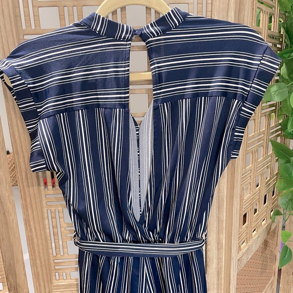 Navy Blue Striped Jumpsuit - Picture 4 of 8